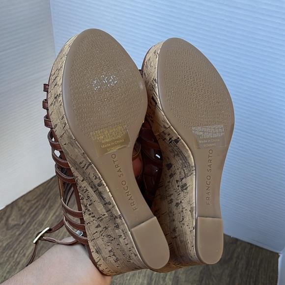 Franco Sarto Sombre Brown Cork Wedge Strap Platform Sandals Size 8.5 - Picture 10 of 17